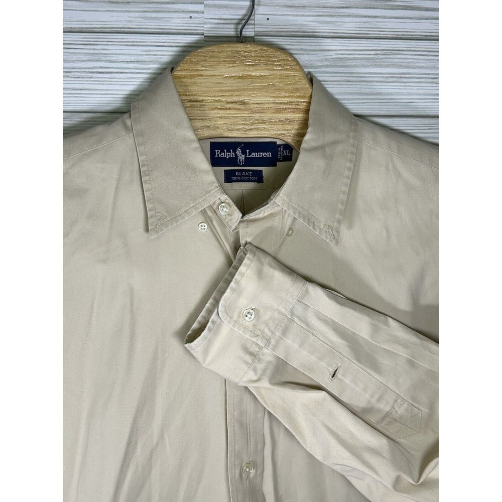 Ralph Lauren Blake Cotton Shirt Size XL Tan/Beige Long Sleeve Button Down Casual